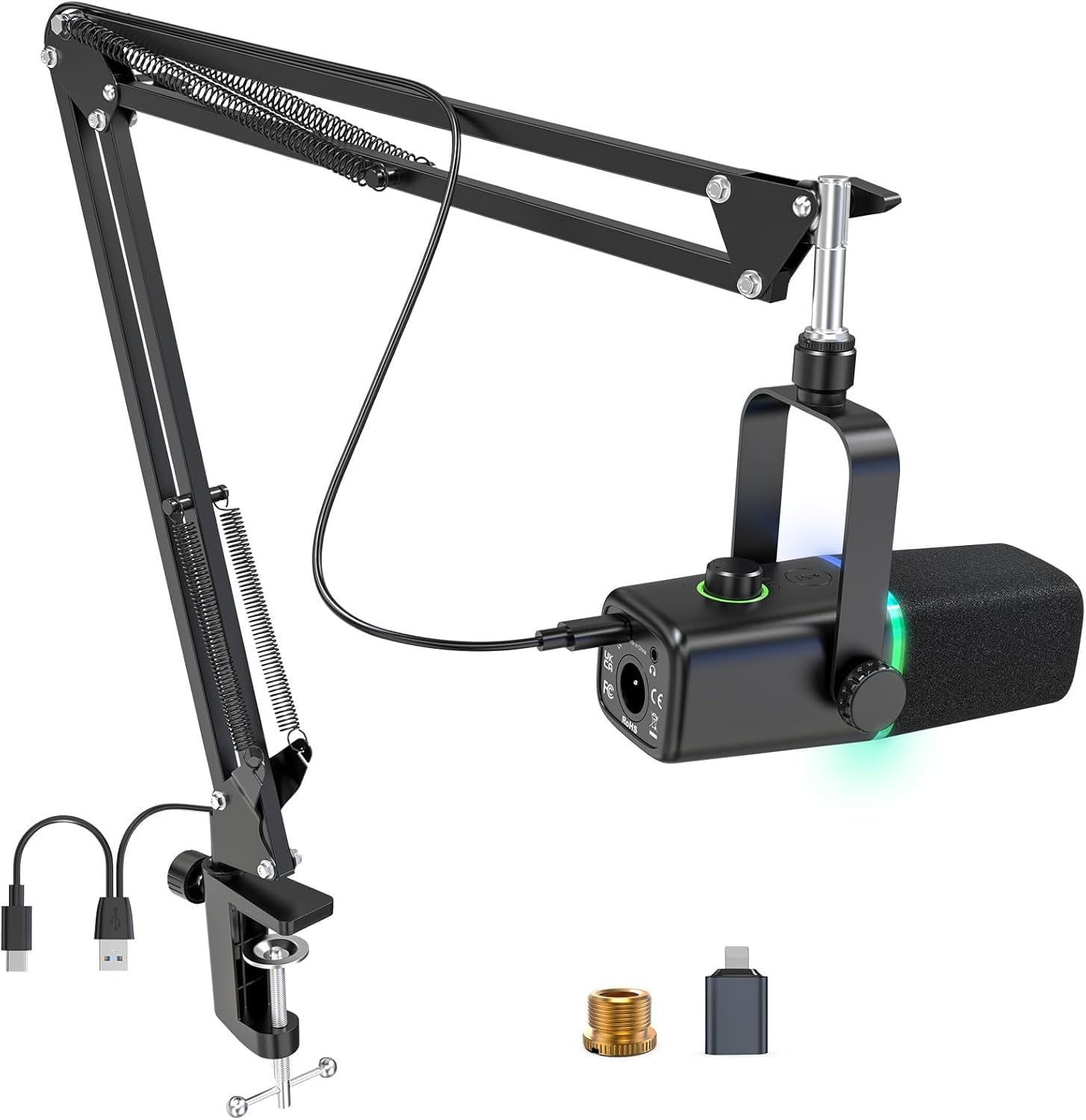 

ZealSound Dynamic Gaming Microphone and Microphone Arm Stand Kit, Unidirectional PC Microphone with Mute Button, RGB Illuminated Switch, Volume Contro