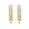 Orecchini a goccia dorati con gradiente di grano alla moda, design con nappe lunghe, orecchini a lobo in zircone placcati in argento