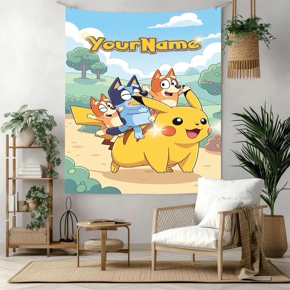 Bluey Custom Your Name Wall Decor Tapestry Art For Pet Memorial Birthdaywedding Party Backdrop Family Gift