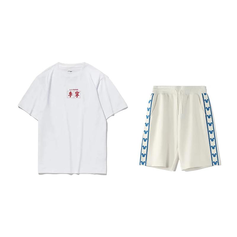 

Футболка с коротким рукавом и круглым вырезом с принтом логотипа Li Ning, удобная, универсальная, приятная к коже, шорты, повседневный спортивный костюм YHST169-1+YKSV129-1 S