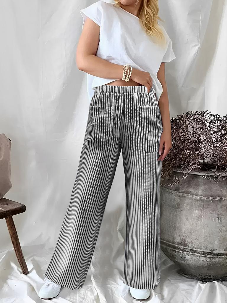 Nuovi Pantaloni Larghi a Righe con Tasche Moda Casual da Donna Autunno Inverno 2025