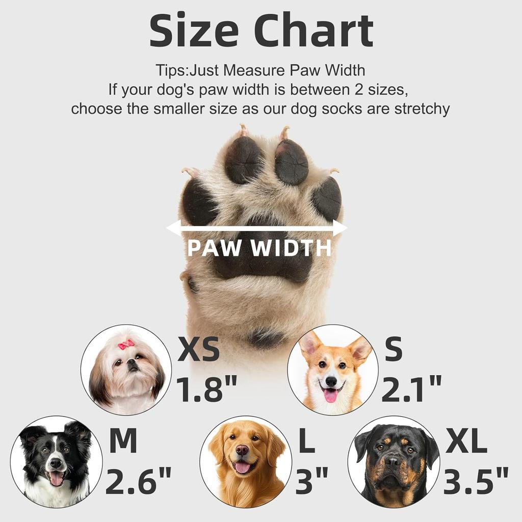 Anti Slip Dog Socks to Prevent Licking Paws, Dog Shoes for Cold/Hot Pavement, Winter Pet Booties for Small Medium Large Senior Dogs, Boots & Paw