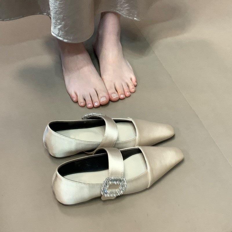 Fashion Women Summer Shoes Non Slip Buckle Strap Mary Jane Shoes 2025 Summer Fashion Rhinestone Lncreased Lnternal Women's Ballet Shoes