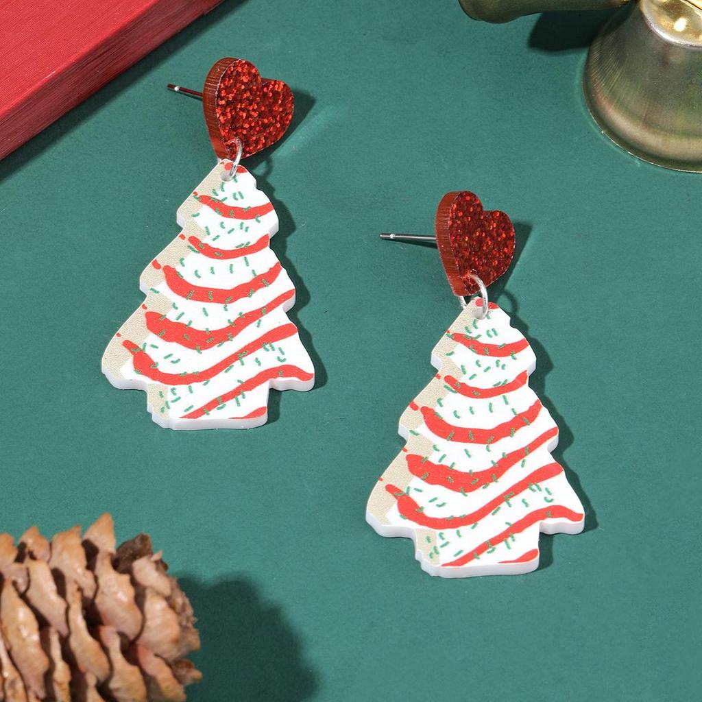 Europäische & Amerikanische Liebesherz Acryl Weihnachtsbaum Ohrringe für Damen
