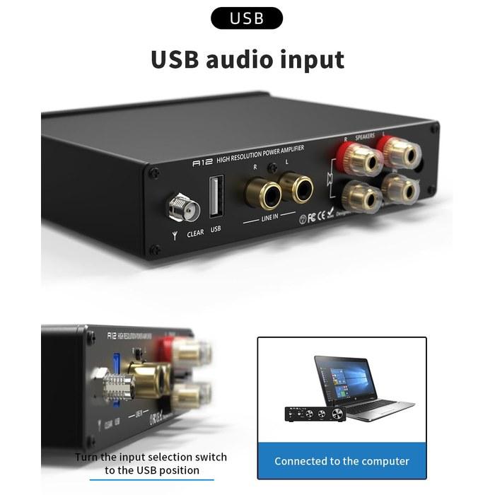 Amplificatore Audio S.M.S.L A12, HiFi a 2 Canali con Bassi e Alti, Amplificatore di Potenza Stereo Classe D Bluetooth 5.0, Chip Infineon-MA12070, per