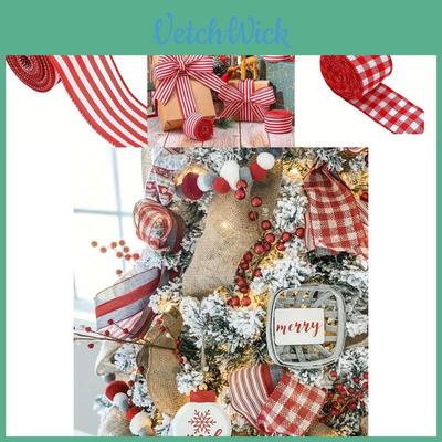 Festive Christmas Red And White Plaid Ribbon For Diy Gift Wrapping And Bow Making