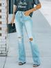 Women's Ripped High-Waisted Slimming Micro-Flare Jeans 2025 Fashion Washed