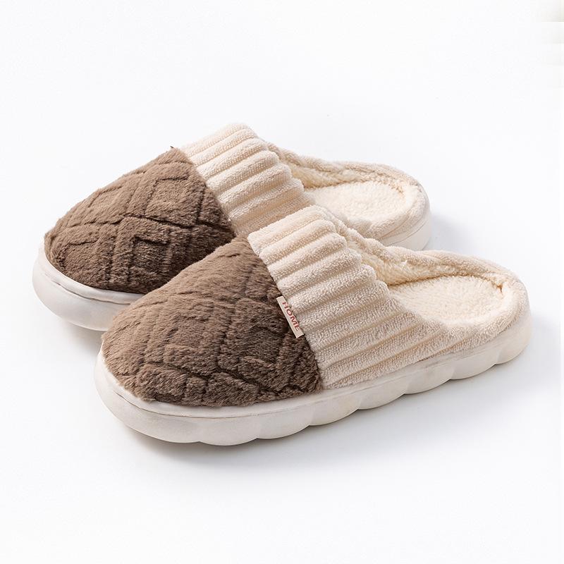 

Color matching plush cotton slippers couple autumn and winter hair mop indoor home use plush thick bottom warm cotton mop Size 44-45 [Suitable for 43-44]