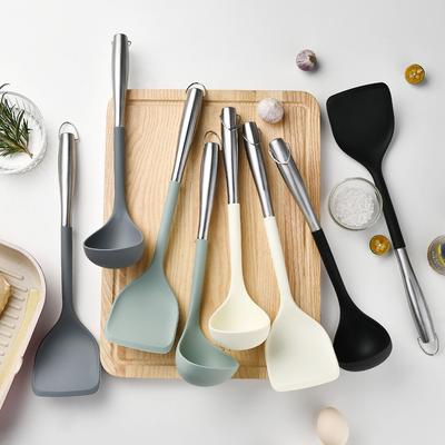 1 adet silikon spatula ve kepçe seti isıya dayanıklı pişirme kapları yapışmaz tencere uzun saplı mutfak pişirme araçları için Set
