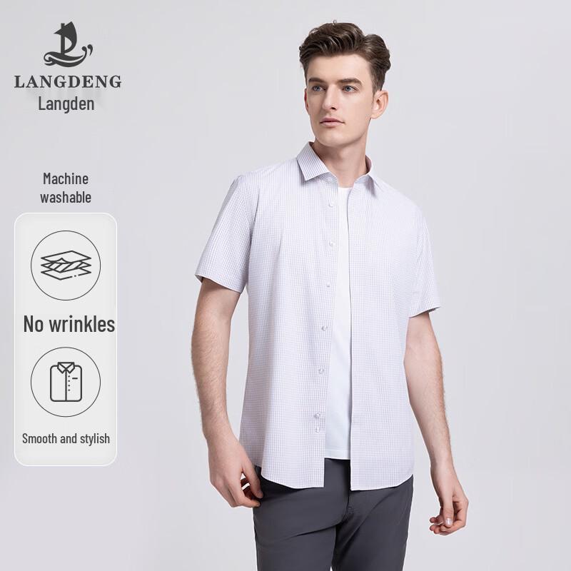 Мужская легкая клетчатая рубашка с коротким рукавом Langdeng 40 (175/92A)