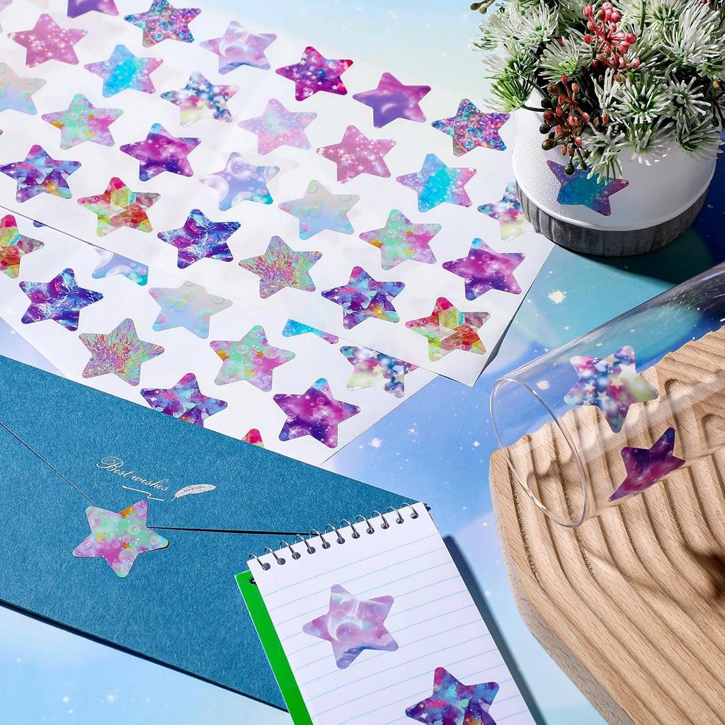 Zonon 1.6" Large 800 Pcs Star Stickers Bulk for Reward (16 Designs) Glitter Star Stickers Colored Shiny Labels for Behavior Chart Student Planner