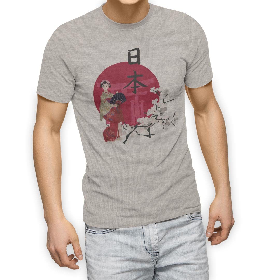 

для 3XL crew white cherry blossom [igsticker] Футболка мужская, размер, напечатанная, стильная, шея, серая, футболка, 001136, уникальная, японский/японский узор, серый