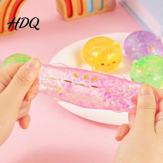 Portable Stress Ball 1/2/3Pcs Mini Cat Squeeze Toy Relief Clear Glitter Kitten Decompression Sugar Sensory Fidget Party Favors Anti-stress