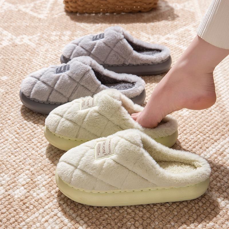 Cotton Slippers 2025 Winter New Velvet Warm Non-slip Household Home Thick Bottom Outer Wear Couple Cotton Mop