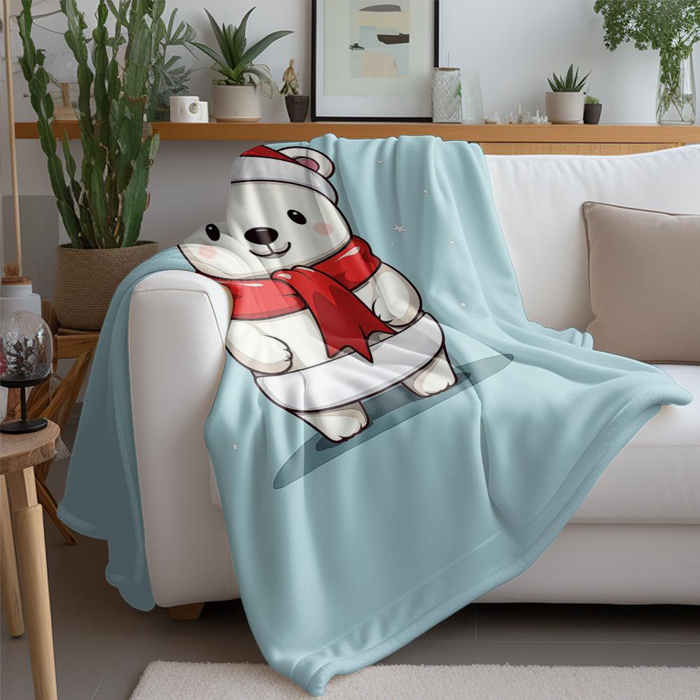 Tuniu Cute polar bear plush fleece blanket for winter autumn bedroom sofa gift Soft warm throw blanket