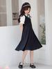 Girls' School Uniform Set with Ruffles, Summer Toddler Girls' College Style Dress Two Piece Outfit