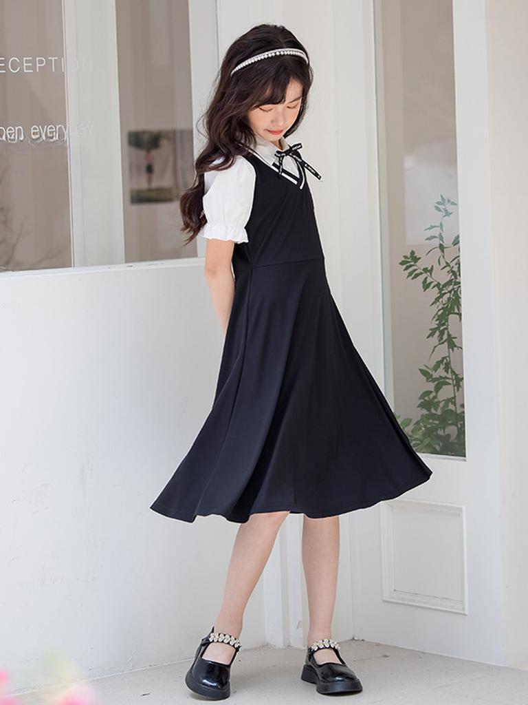 Girls' School Uniform Set with Ruffles, Summer Toddler Girls' College Style Dress Two Piece Outfit