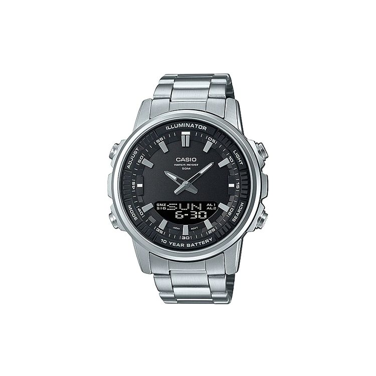 

Casio Classic Minimalist Elegant Fashion Quartz Watch Stainless Steel Band Men watches Black AMW-880D-1AV Silver Strap