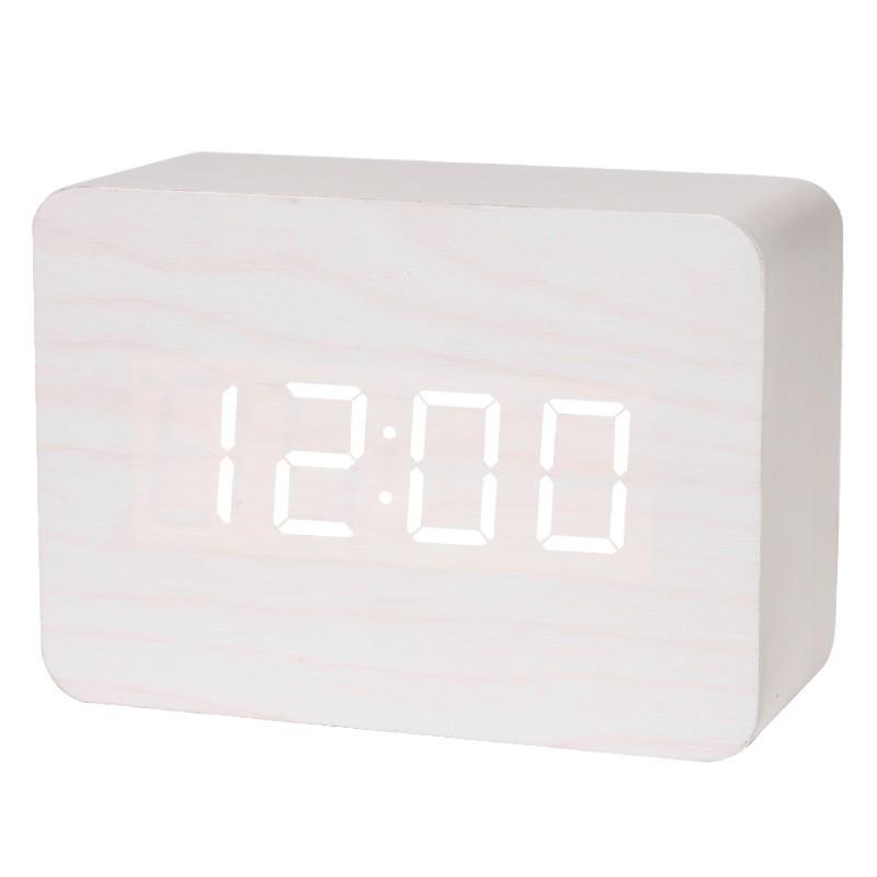 LED Desktop Clock Alarm Decoration Wooden Alarm Watch Table Voice Control Digital Wood Powered Electronic Desktop Clocks2