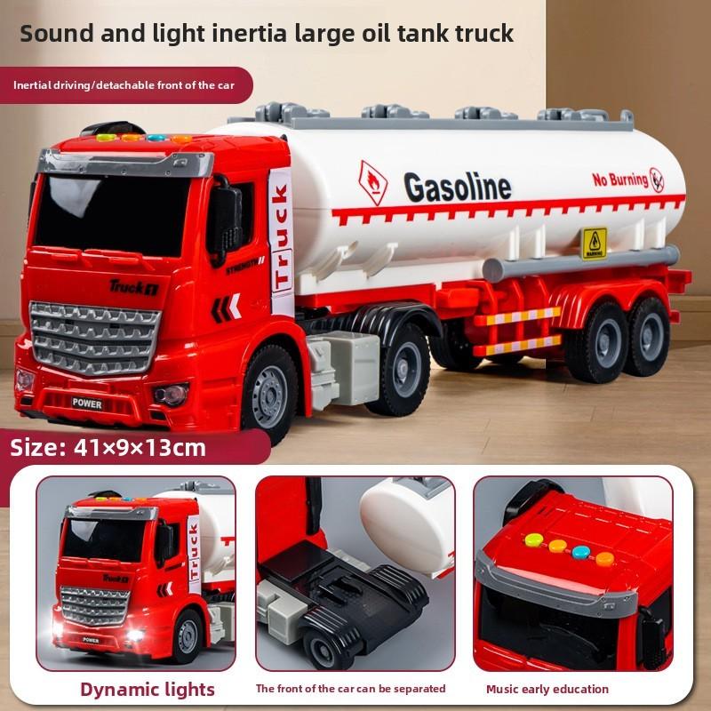 Childrens Large Plastic Fuel Tanker Inertia Drive With Lights Engineering Vehicle For Interactive Play
