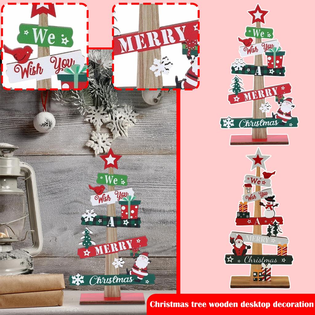 Christmas Tree Wooden Desktop Ornaments Christmas Decorations Santa/ Claus Snowman Party Gifts