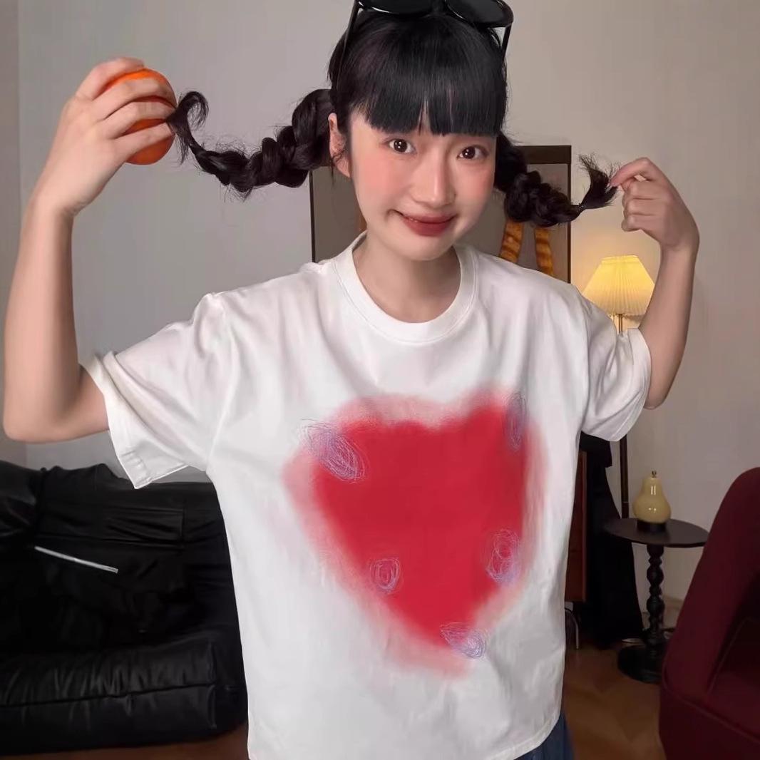 

Женская летняя белая футболка из плотного хлопка с принтом Love - Свободный крой, Универсальная, Топ с круглым вырезом и коротким рукавом 3XL белый