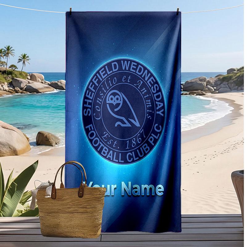 Sheffield Wednesday FC Personalisiertes Bedrucktes Strandtuch Fußballlogo Unterstützung Benutzerdefinierter Name Text Absorbierendes Handtuch Für Sport Reisen Besonderes Geschenk