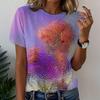 Plus Size Summer Women's T Shirt Printed Flowers Round Neck Short Sleeved Tops with Loose T Shirts