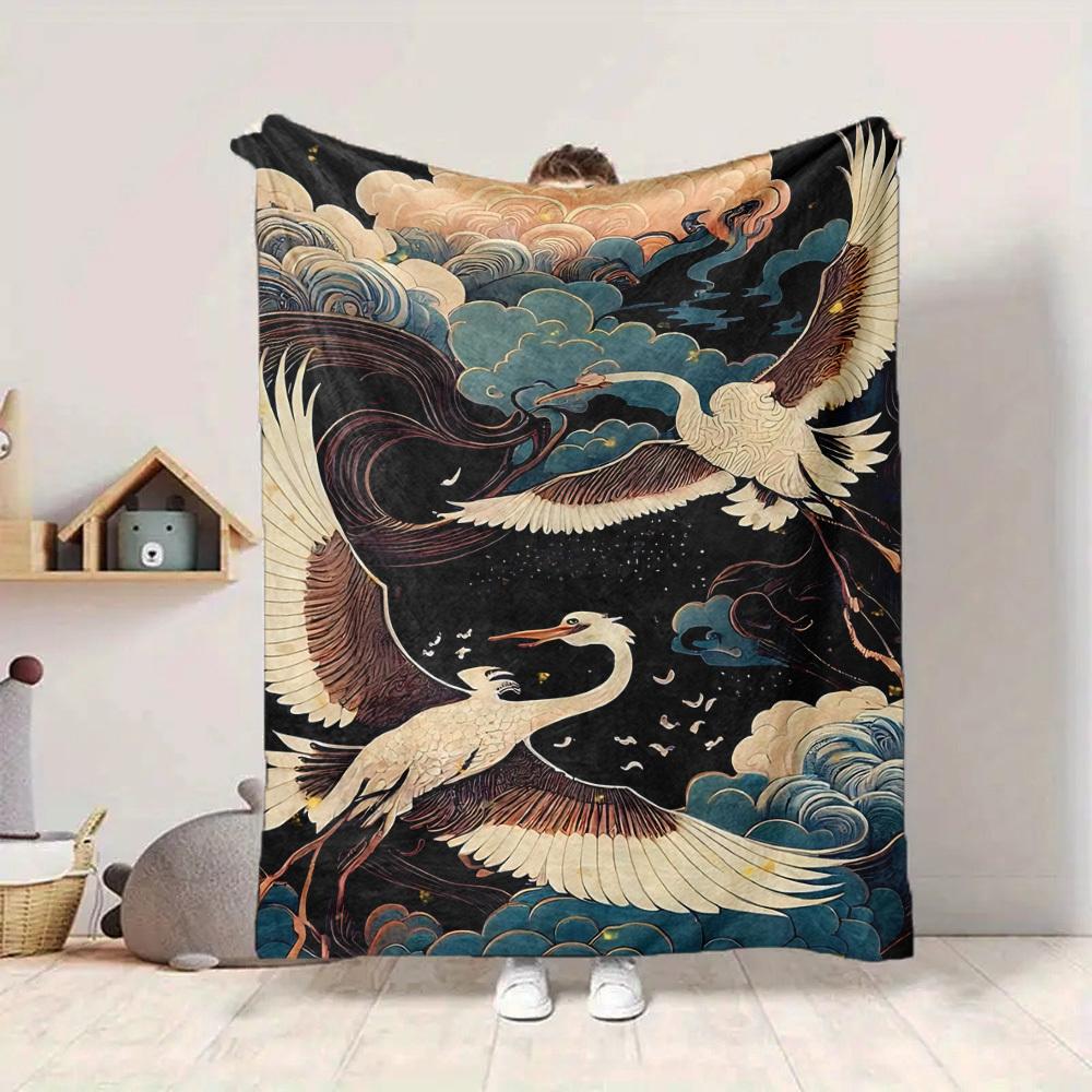 1 Stück Kraniche Wolken Leichte Flanelldecke, Bequeme und Warme Decke, für Büro und Camping Schlafsofa, Wohnzimmer061