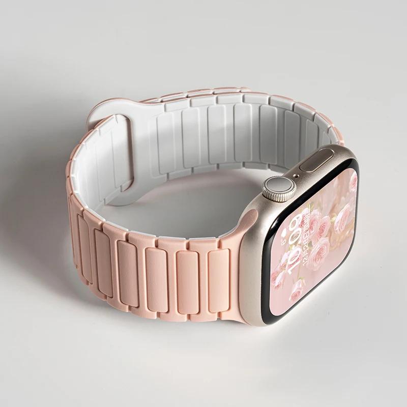 Silicone Strap for Apple Watch Ultra 2 49mm 42mm 45mm 41mm 44mm 40mm Magnetic Band for iWatch Series 10 46mm 9 8 7 6 SE 5 4 3