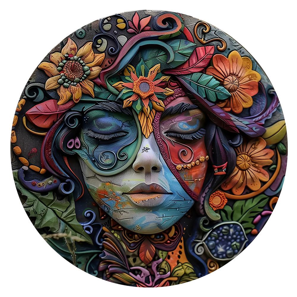 Unique African Mask Circular Aluminum Sign Wall Decor Art Painting Wreath Suitable for Home Caf É Bar Office Party Decoratio