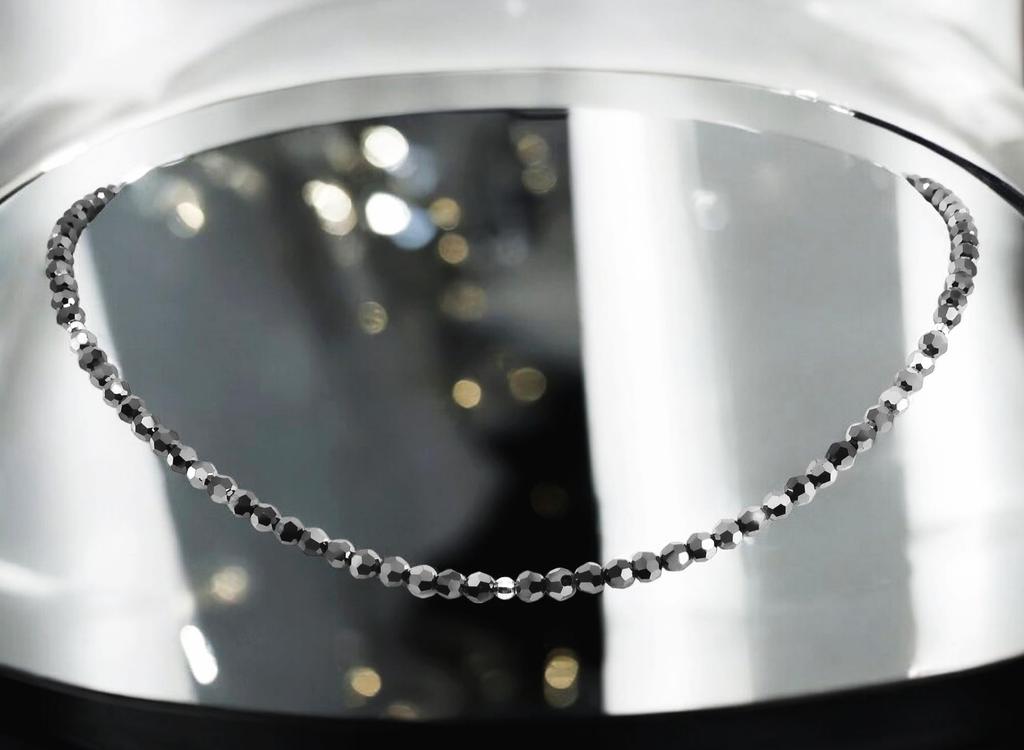 Royal Jewelry 4mm Platinum Pt850 Mirror Cut Ring Black Diamond Color Dark Silver Crystal Necklace [ROYAL JEWELRY] (39)