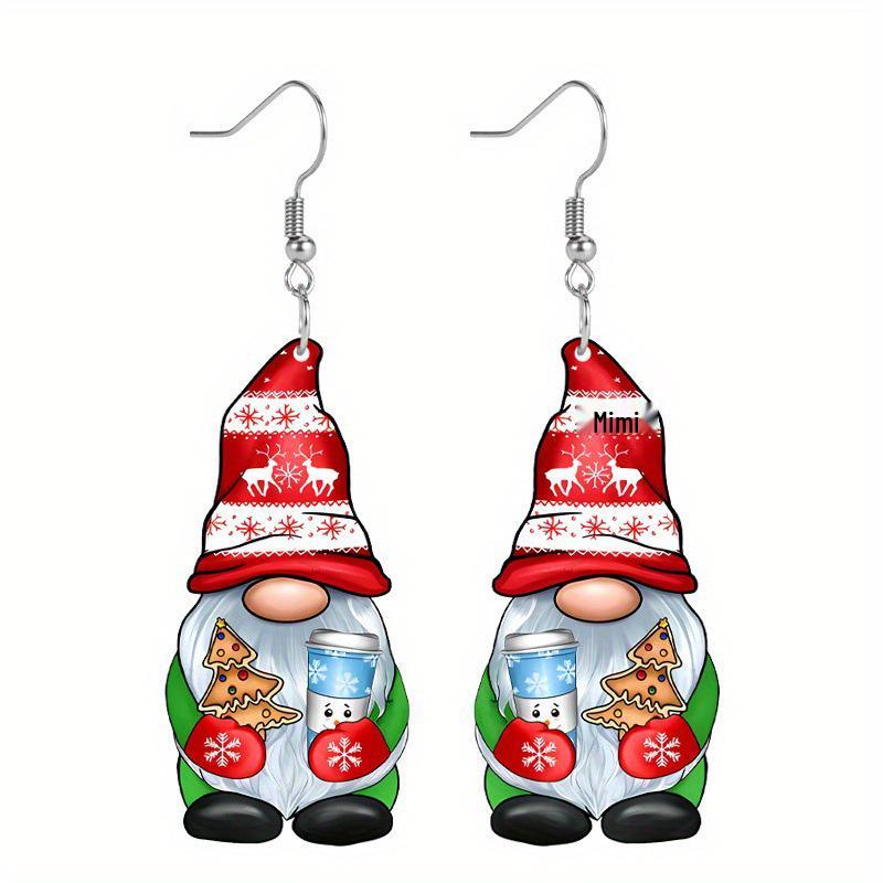 Christmas Gnome Acrylic Earring Set - 4-Piece, Unique and Fun Holiday Fashion Accessories