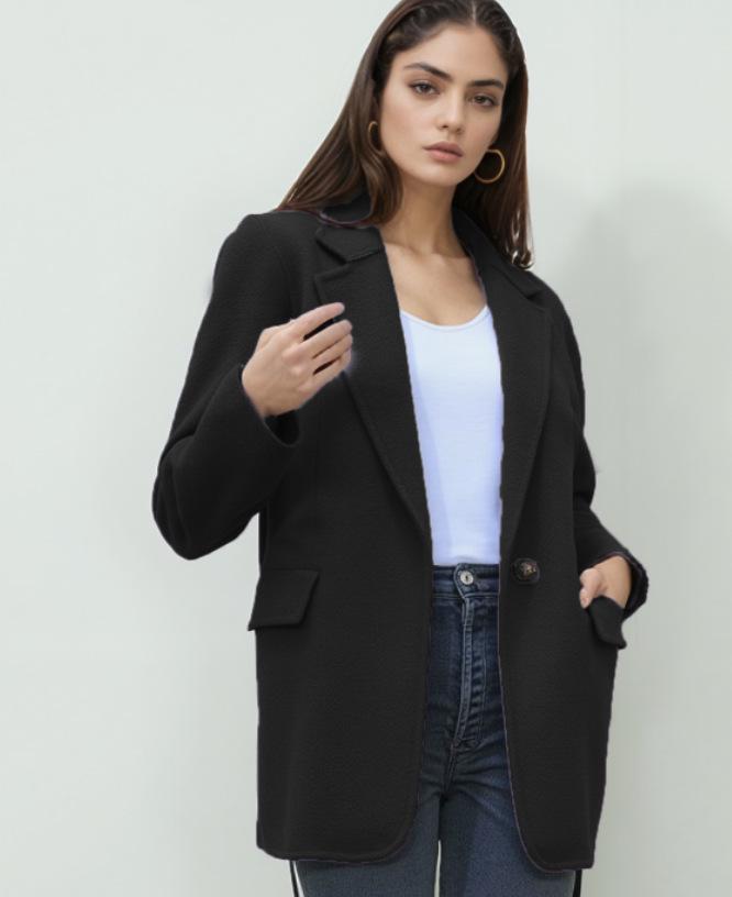 Autumn/Winter Women's Casual Wool Blend Lapel Button Pocket Suit Coat