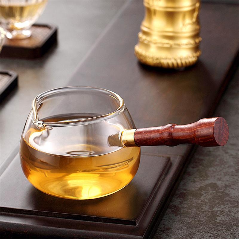 300ml Removable Side Wooden Handle High Borosilicate Glass Fair Cup Tea Dispenser Chahai Kung Fu Tea Set Accessories Teaware