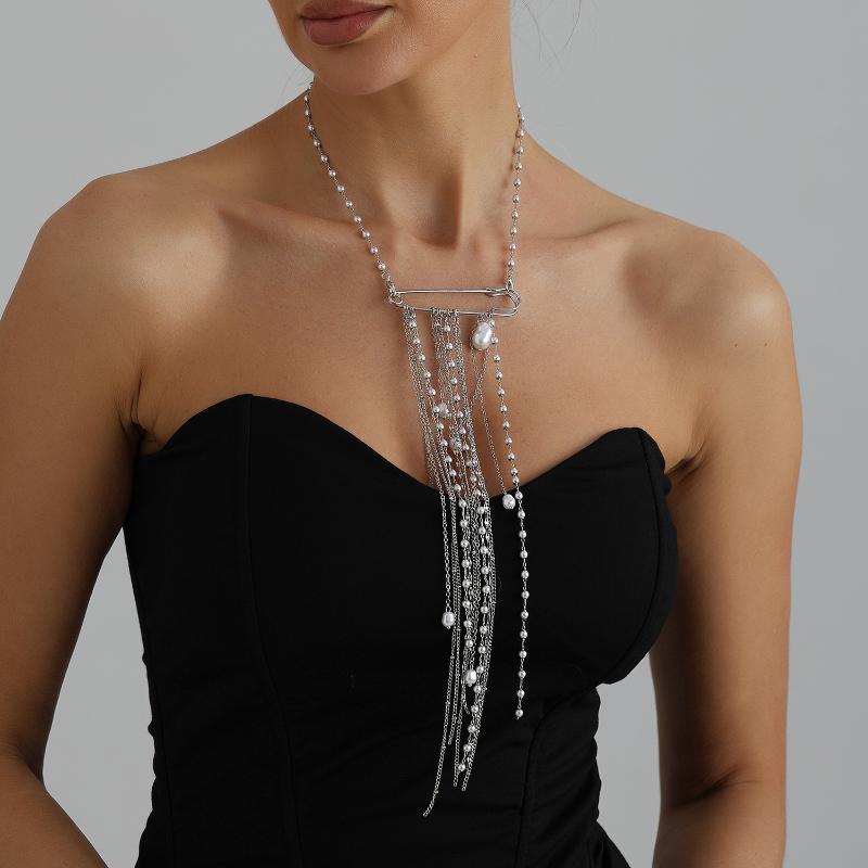 Multi Layer Pearl Tassel Brooch Necklace Multiple Functions Luxury Delicate Pin Pendant Necklace Jewelry Accessories