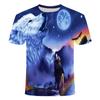 Summer Round Neck Animal Wolf Pattern 3D Print Top Fashionable Casual Short Sleeved Men's T-shirts