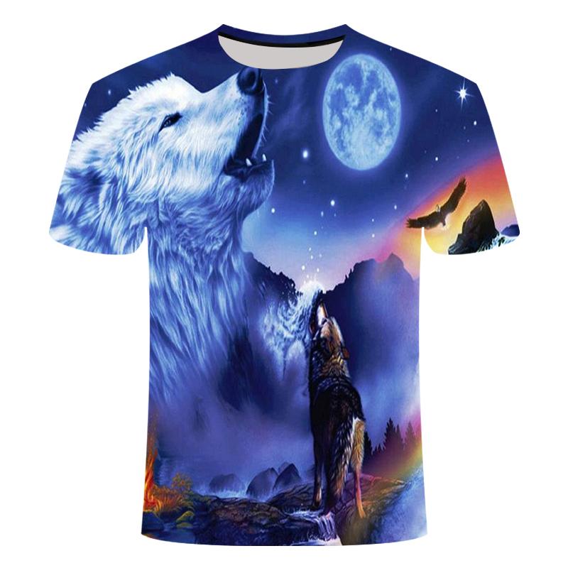 Summer Round Neck Animal Wolf Pattern 3D Print Top Fashionable Casual Short Sleeved Men's T-shirts