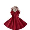 2026 Spring Suspender Heart-shaped Collar Dress, Strap Waist Swing Skirt, Pendant Decoration, Sweet and Spicy Girl Style