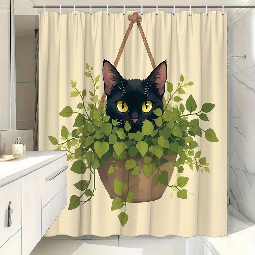 Waterproof Shower Curtain Black Cat Floral Botanical Jungle Pattern Bathroom Curtain Pet Lover Aesthetic Home Decor