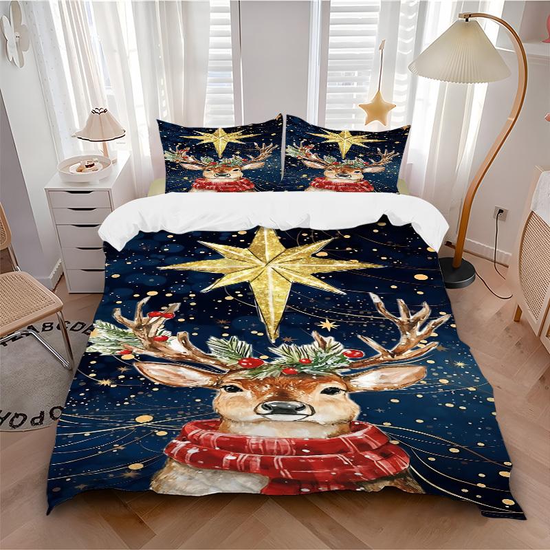 

3pcs bedding set Christmas Deer Includes 1 Comforter + 2 Pillowcases, Without Pillow Inserts, Soft Comfortable, Lightweight Breathable005 135x200cm