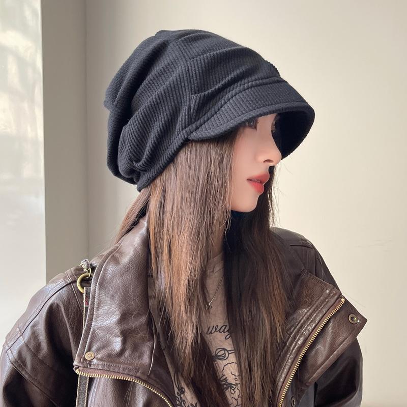 Spring and Autumn Thin Hat Women's Big Head Circumference Show Face Small Baotou Hat Casual Versatile Stacking Hat Warm Cold Hat