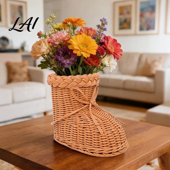 Portable Gift Basket Boots Shaped Imitation Rattan Storage Basket Hand Woven Decorative Container Easter Egg Holder Large Capacity Reusable