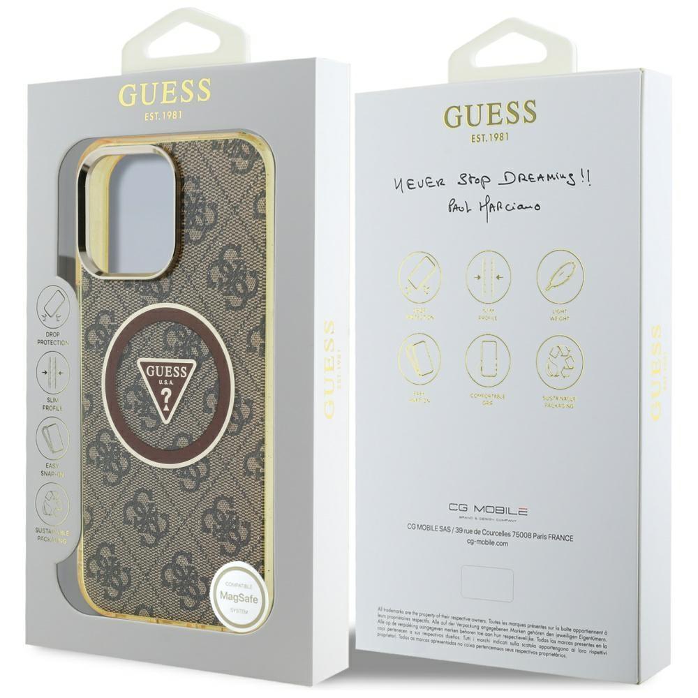 Guess Iml Metal Glitter 4G Circle Triangle Case for iPhone 16 Pro Brown