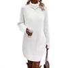 Women's High Neck Button Detail Knit Sweater Dress Loose Sleeve Mini Dress Multi Colors