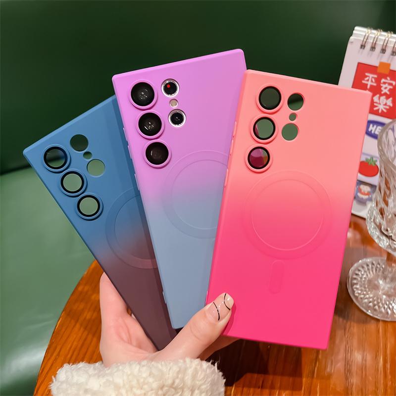 Luxury Gradient Soft Silicone Magnetic For Magsafe Case For Samsung Galaxy S23 Ultra S22 S21 Plus Note 20 10 Lens Film Cover