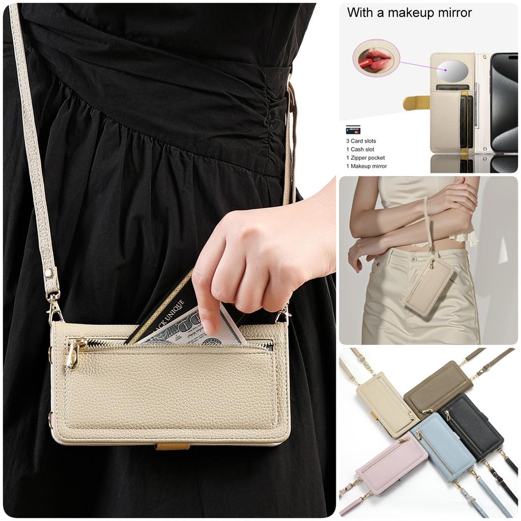 Leather Phone Case for Google Pixel 6-Pixel 9 Series with Coin Pocket, Card Slot, Mirror & Stand – Multiple Colors