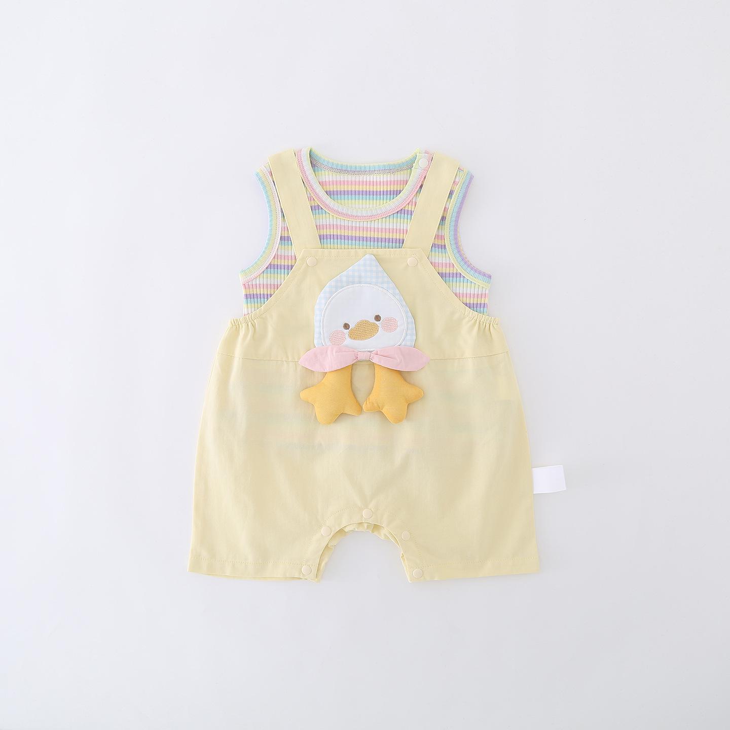 Summer 2026 Baby & Toddler 3D Cartoon Overalls with Striped Vest Bodysuit Set 80 cm жёлтый
