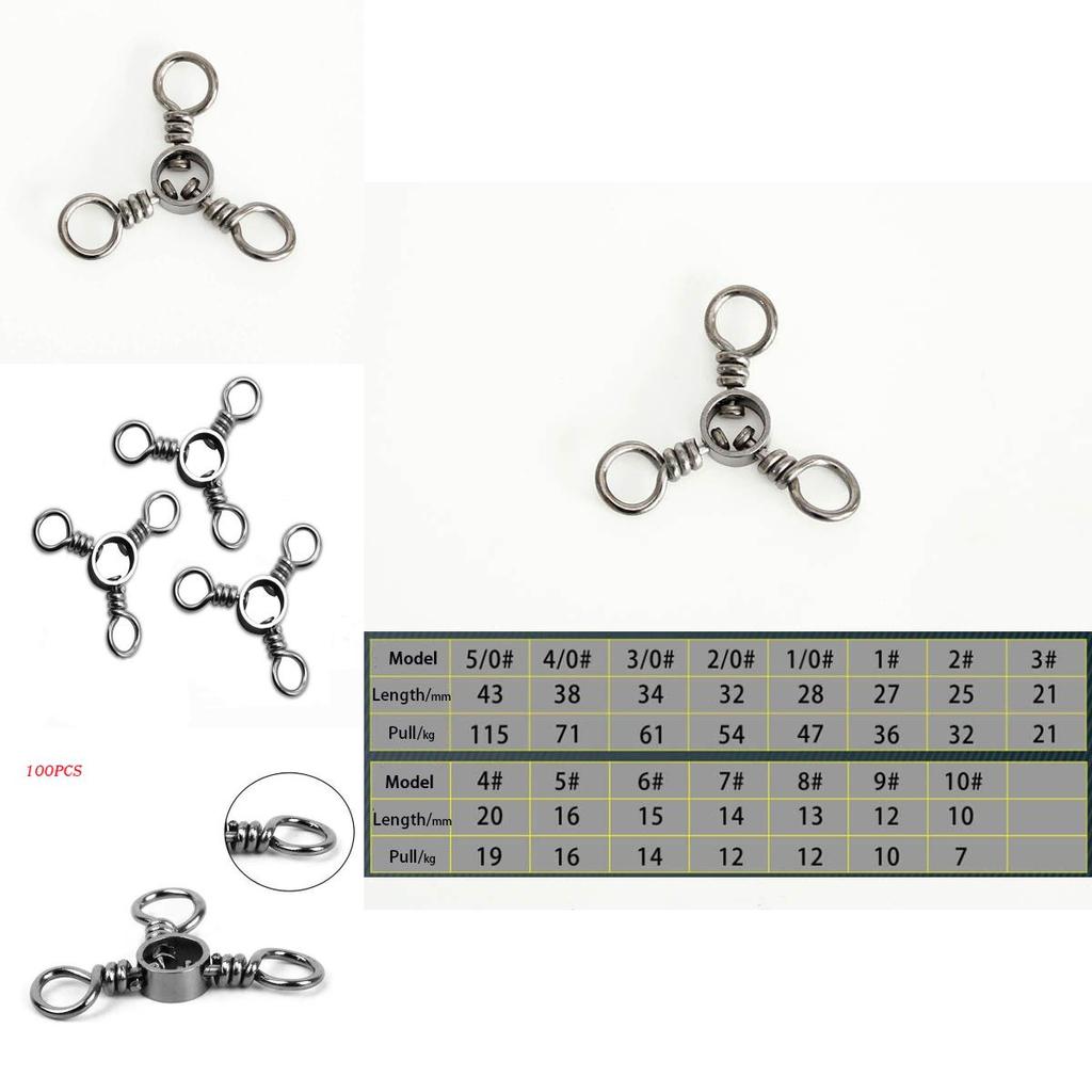 High-quality 100pcs Fishing Swivels 3 Way Barrel Cross-line Swivels Rolling Fishing Tackle