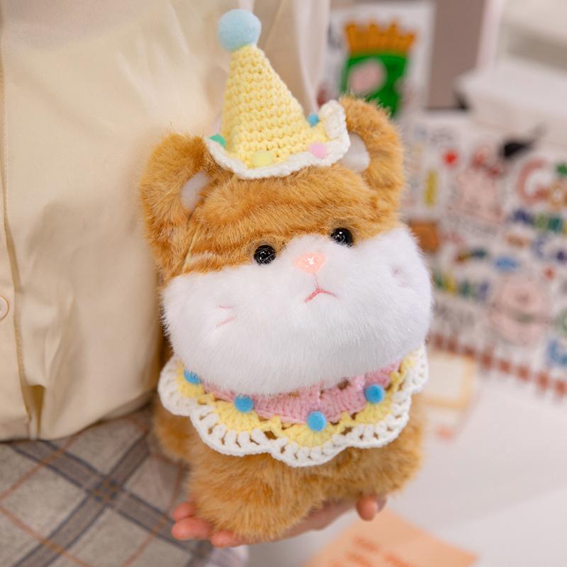 Cute Big Face Cat With Birthday Hat Fruit Cake Snack Bib Decor Kawaii Grey Orange Cats Kittens Plushie For Kids Birthday Gift